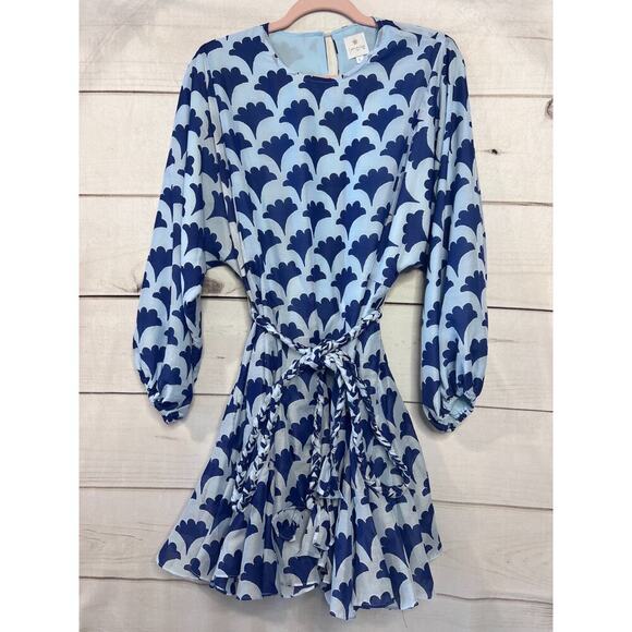 J. Marie Long Sleeve Dress Size LG Blue and Light Blue Rope Belt - Picture 1 of 5